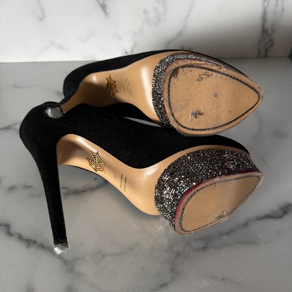 Charlotte Olympia Dolly Black Suede Swarovski Platform Heels Size EU 42 / US 12 - Picture 7 of 10